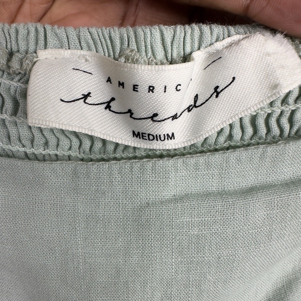 American Threads Dress Womens M Green Linen Blend Babydoll Romantic Y2K Cottage - Picture 5 of 7